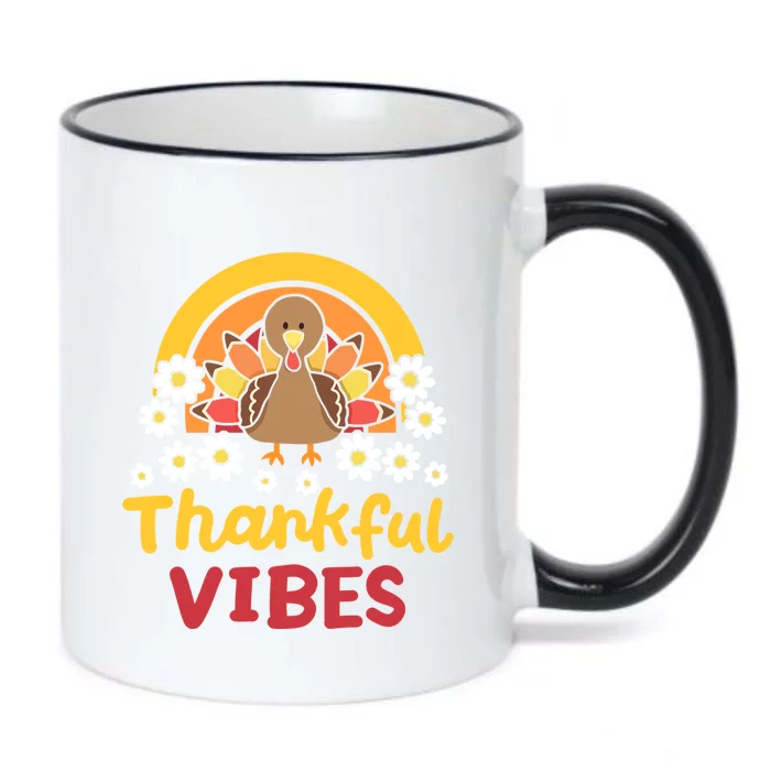 Thankful Vibes Retro Rainbow Gobble Turkey Thanksgiving Gift Black Color Changing Mug