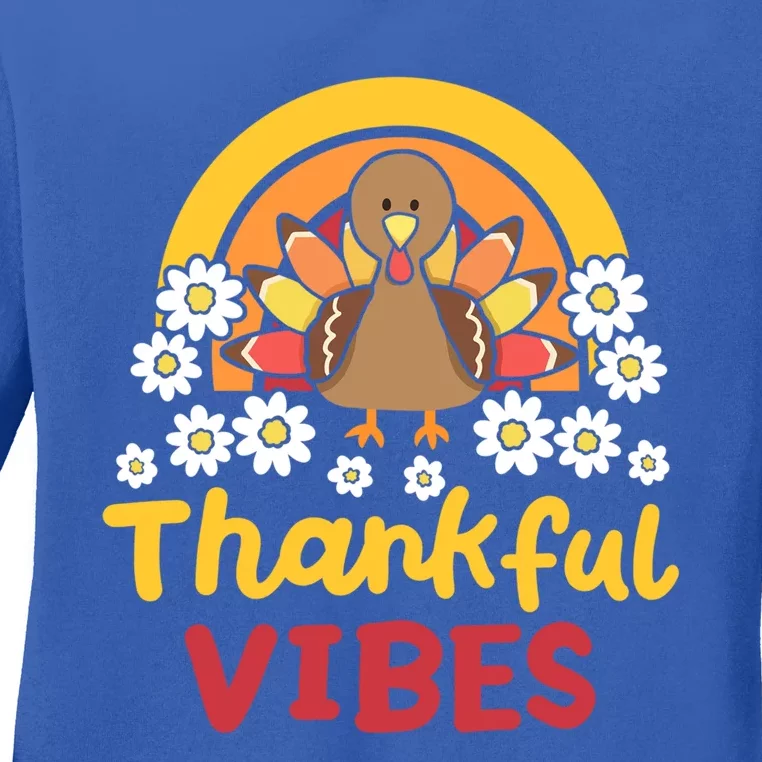 Thankful Vibes Retro Rainbow Gobble Turkey Thanksgiving Gift Ladies Long Sleeve Shirt