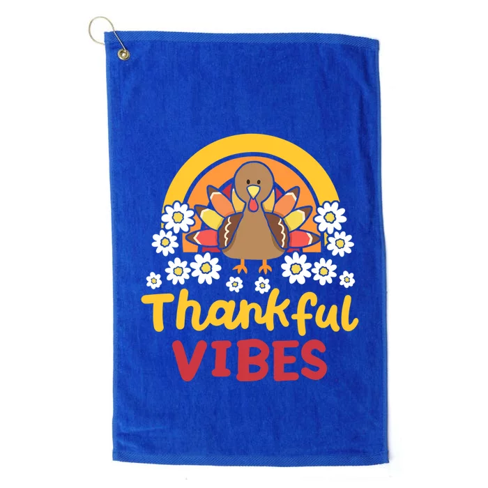 Thankful Vibes Retro Rainbow Gobble Turkey Thanksgiving Gift Platinum Collection Golf Towel