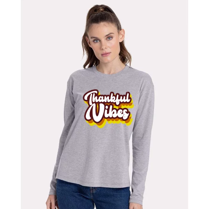 Thankful Vibes Retro Vintage Womens Cotton Relaxed Long Sleeve T-Shirt