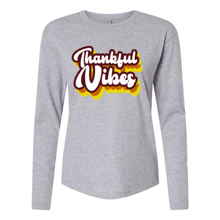 Thankful Vibes Retro Vintage Womens Cotton Relaxed Long Sleeve T-Shirt