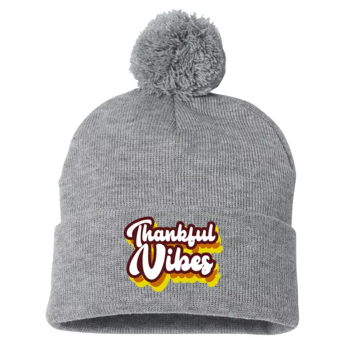 Thankful Vibes Retro Vintage Pom Pom 12in Knit Beanie