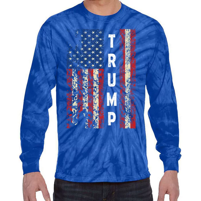 Trump Vintage Retro Distressed Usa Flag American Trump Flags Gift Tie-Dye Long Sleeve Shirt