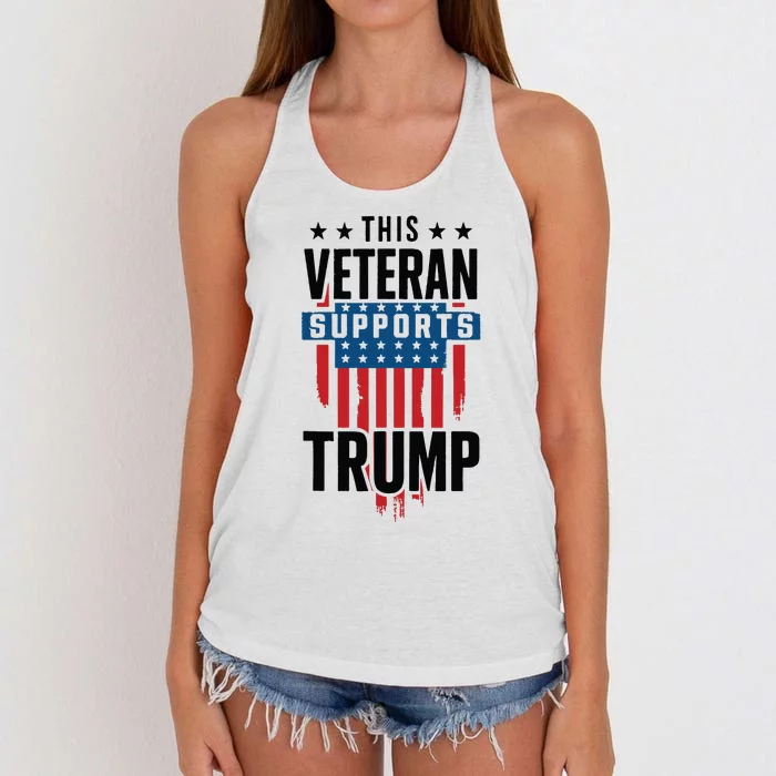 This Veteran Supports Trump 2024 American Flag 4th Of July Tank Top Women's Knotted Racerback Tank