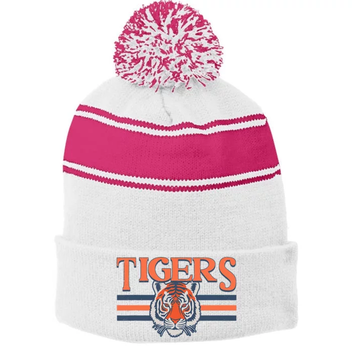 Tigers Vintage Sports Name Stripe Pom Pom Beanie