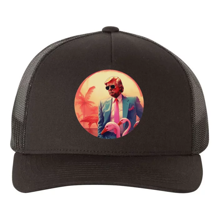 Trump Vice Style Sunglasses And Flamingos In Miami Yupoong Adult 5-Panel Trucker Hat