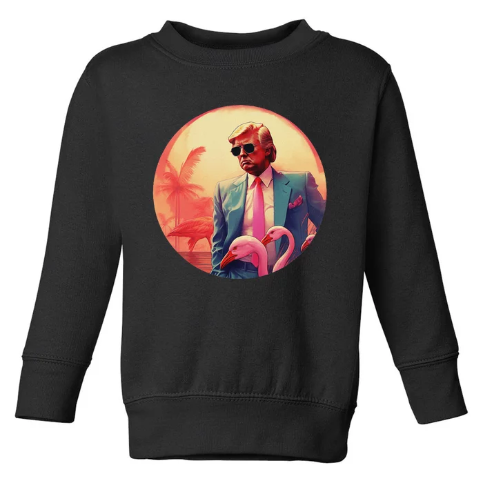 Trump Vice Style Sunglasses And Flamingos In Miami Toddler Sweatshirt