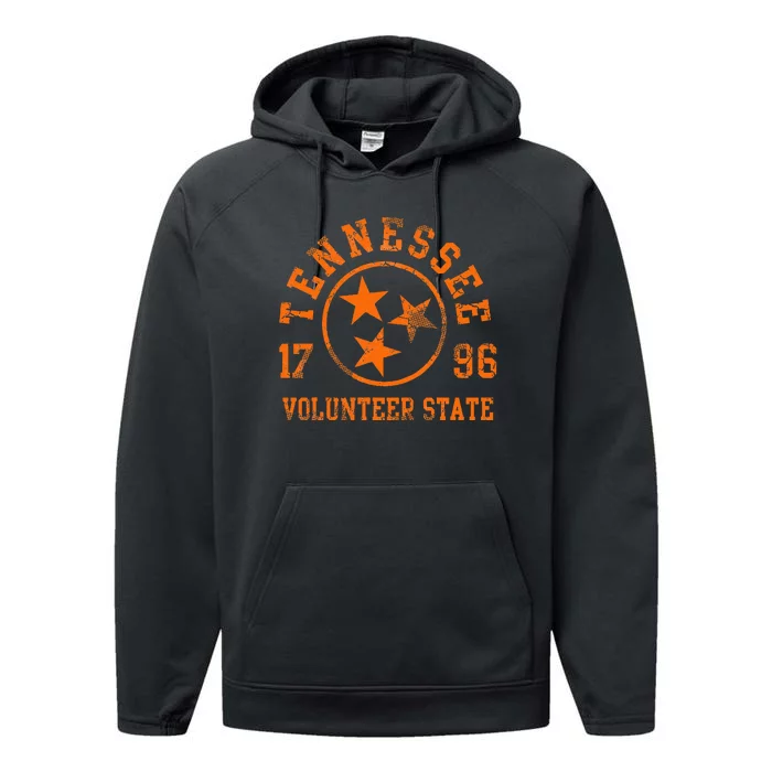 Tennessee Volunteer State Flag Home Vintage Distressed Performance Fleece Hoodie