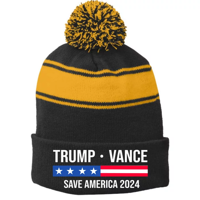 Trump Vance Save America 2024 Usa Election Stripe Pom Pom Beanie