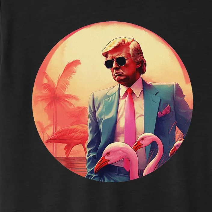 Trump Vice Style Sunglasses And Flamingos In Miami ChromaSoft Performance T-Shirt