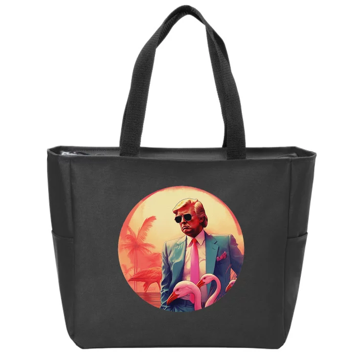 Trump Vice Style Sunglasses And Flamingos In Miami Zip Tote Bag