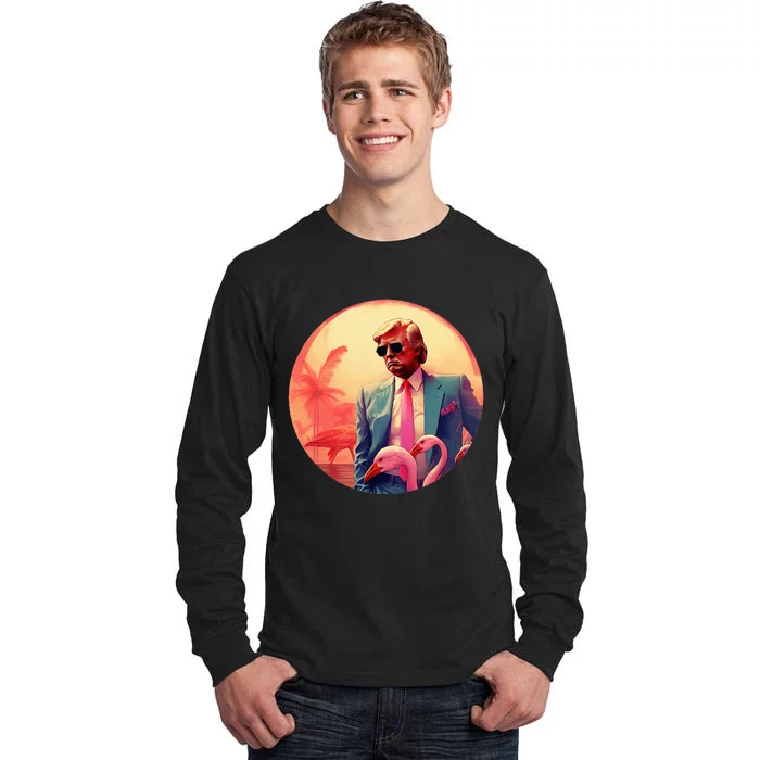 Trump Vice Style With Sunglasses And Flamingos In Miami Tall Long Sleeve T-Shirt