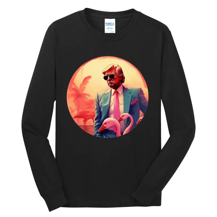 Trump Vice Style With Sunglasses And Flamingos In Miami Tall Long Sleeve T-Shirt