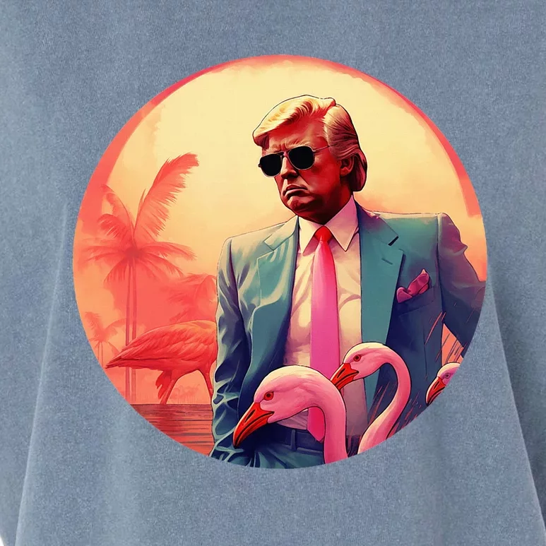 Trump Vice Style With Sunglasses And Flamingos In Miami Garment-Dyed Women's Muscle Tee