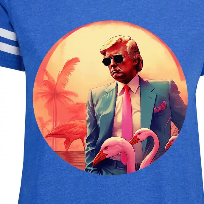 Trump Vice Style With Sunglasses And Flamingos In Miami Enza Ladies Jersey Football T-Shirt