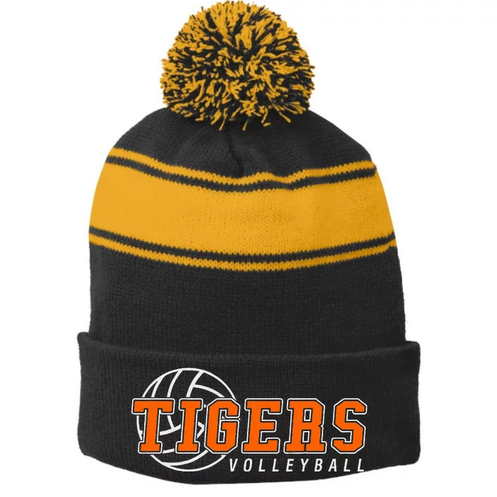 Tigers Volleyball Team Tiger Mascot Sport Gift Idea Stripe Pom Pom Beanie