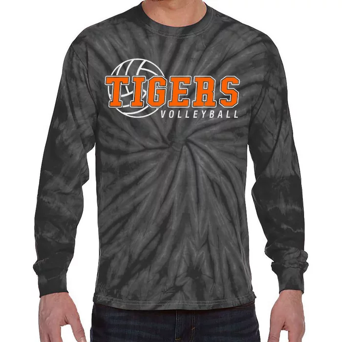 Tigers Volleyball Team Tiger Mascot Sport Gift Idea Tie-Dye Long Sleeve Shirt