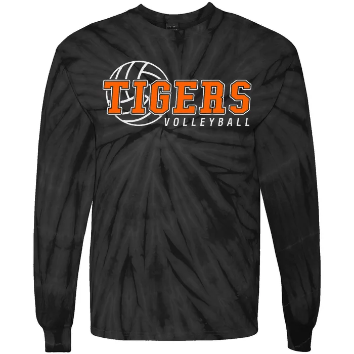 Tigers Volleyball Team Tiger Mascot Sport Gift Idea Tie-Dye Long Sleeve Shirt