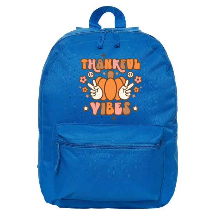 Thankful Vibes Thanksgiving Hippie Pumpkin Fall Vibes Groovy Funny Gift 16 in Basic Backpack