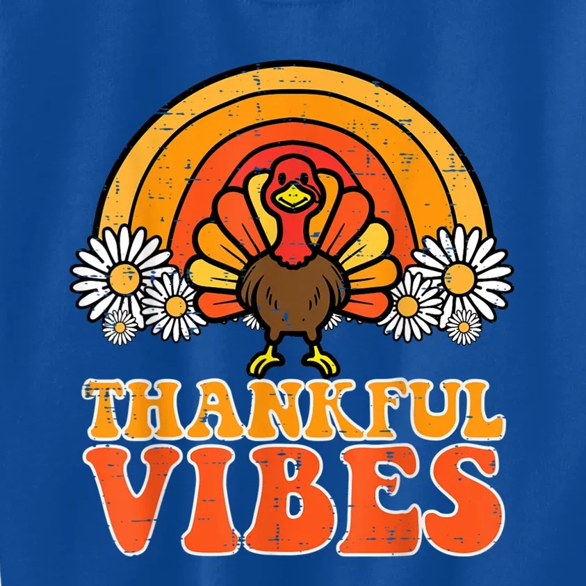 Thankful Vibes Turkey Rainbow Funny Retro Thanksgiving Women Kids Sweatshirt