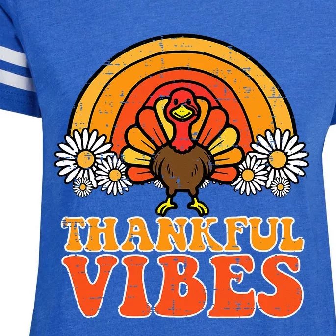 Thankful Vibes Turkey Rainbow Thanksgiving Women Enza Ladies Jersey Football T-Shirt