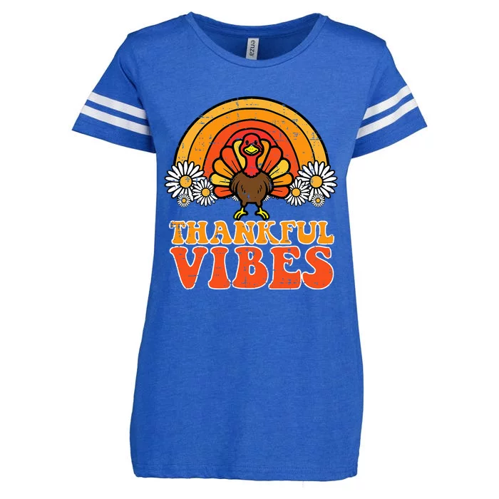 Thankful Vibes Turkey Rainbow Thanksgiving Women Enza Ladies Jersey Football T-Shirt