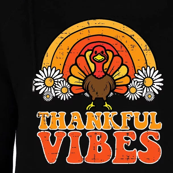 Thankful Vibes Turkey Rainbow Retro Thanksgiving Womens Funnel Neck Pullover Hood