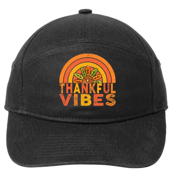 Thankful Vibes Turkey Rainbow Funny Retro Thanksgiving 7-Panel Snapback Hat