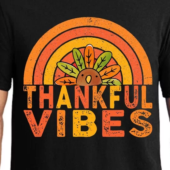 Thankful Vibes Turkey Rainbow Funny Retro Thanksgiving Pajama Set