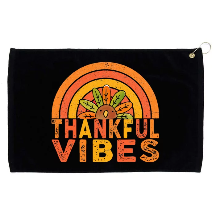 Thankful Vibes Turkey Rainbow Funny Retro Thanksgiving Grommeted Golf Towel