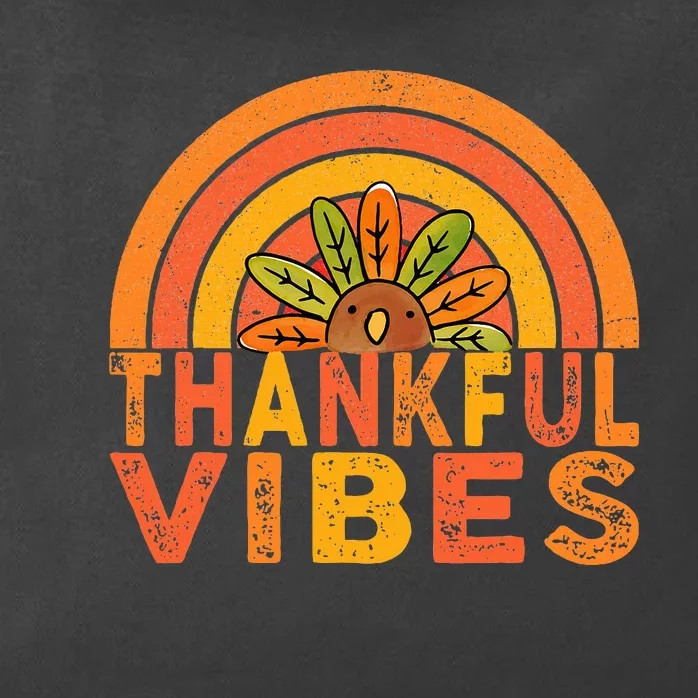 Thankful Vibes Turkey Rainbow Funny Retro Thanksgiving Zip Tote Bag