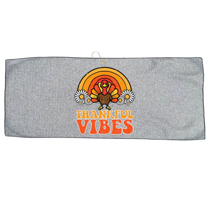 Thankful Vibes Turkey Rainbow Funny Retro Thanksgiving Large Microfiber Waffle Golf Towel