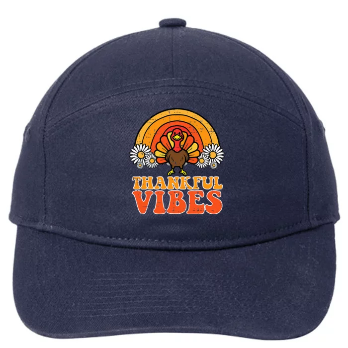 Thankful Vibes Turkey Rainbow Funny Retro Thanksgiving 7-Panel Snapback Hat