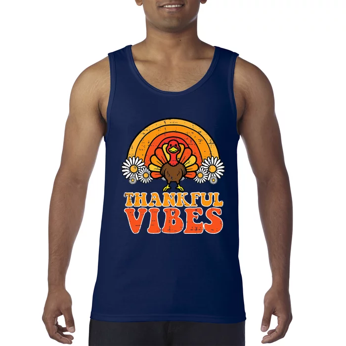 Thankful Vibes Turkey Rainbow Funny Retro Thanksgiving Tank Top