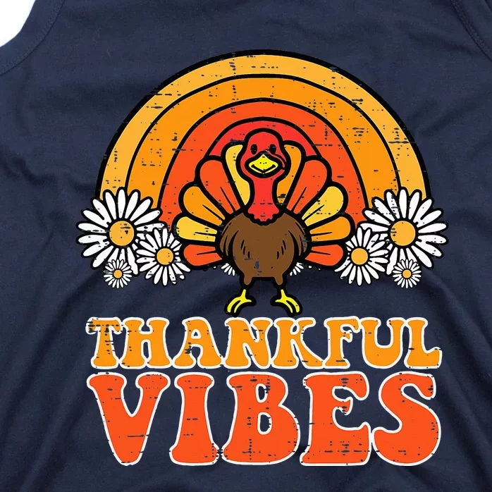 Thankful Vibes Turkey Rainbow Funny Retro Thanksgiving Tank Top