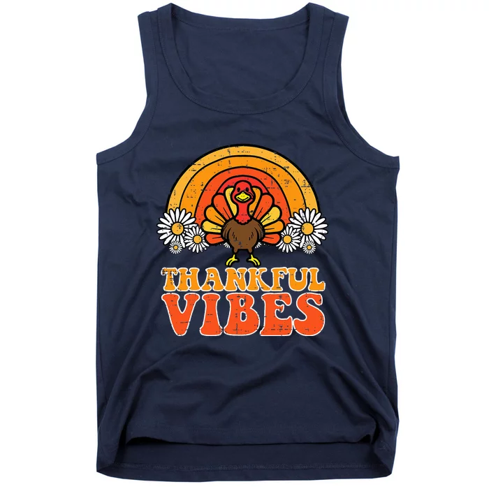 Thankful Vibes Turkey Rainbow Funny Retro Thanksgiving Tank Top