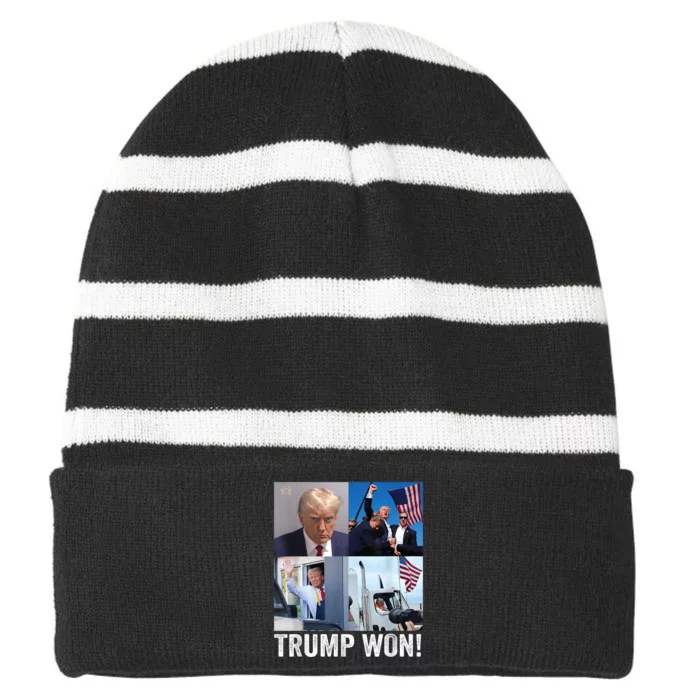 Trump Victory Trump Wins 2024 Election President Celebration Striped Beanie with Solid Band