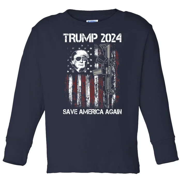 Trump Vintage Usa Flag 2024 President Election Toddler Long Sleeve Shirt