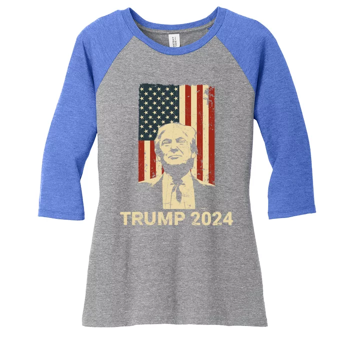 Trump Vintage Usa Flag Trump 2024 Patriotic Gift Women's Tri-Blend 3/4-Sleeve Raglan Shirt