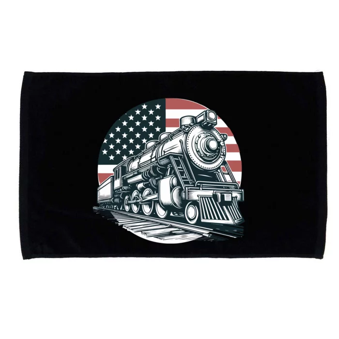 Train Vintage Usa American Flag Conductor 4th Of July Gift Microfiber Hand Towel