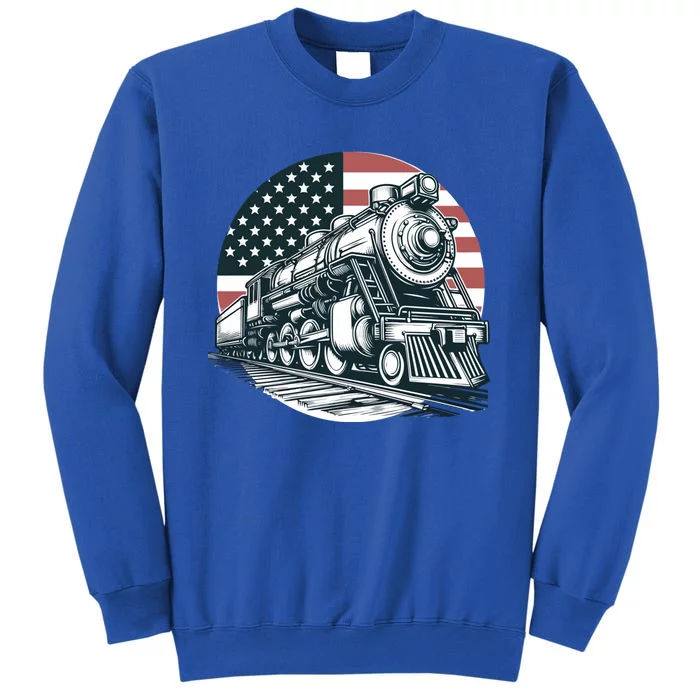 Train Vintage Usa American Flag Conductor 4th Of July Gift Tall Sweatshirt