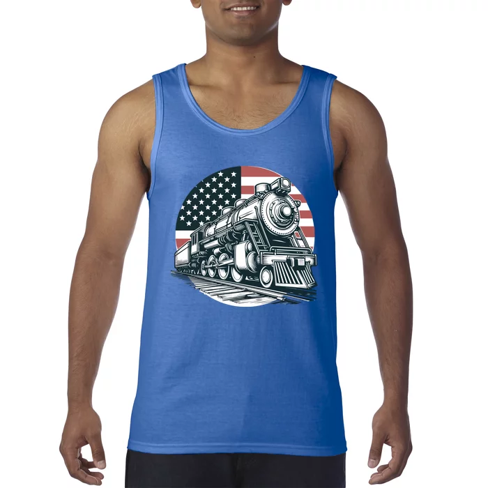 Train Vintage Usa American Flag Conductor 4th Of July Gift Tank Top