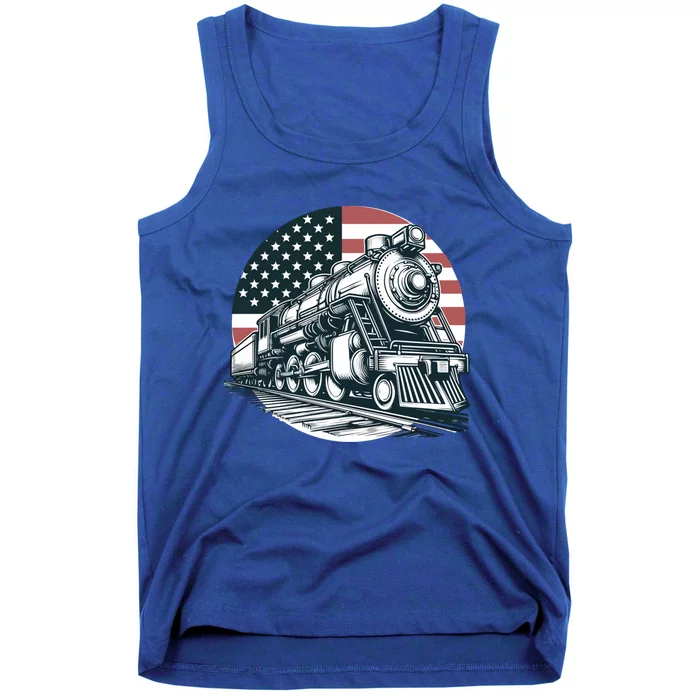 Train Vintage Usa American Flag Conductor 4th Of July Gift Tank Top