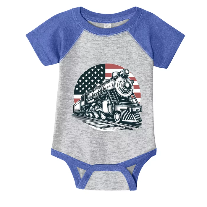 Train Vintage Usa American Flag Conductor 4th Of July Gift Infant Baby Jersey Bodysuit