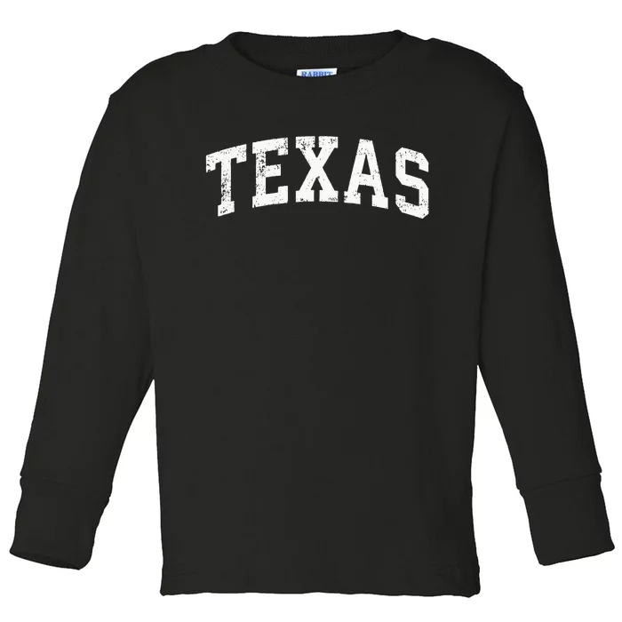 Texas Vintage Varsity Sports Text Toddler Long Sleeve Shirt