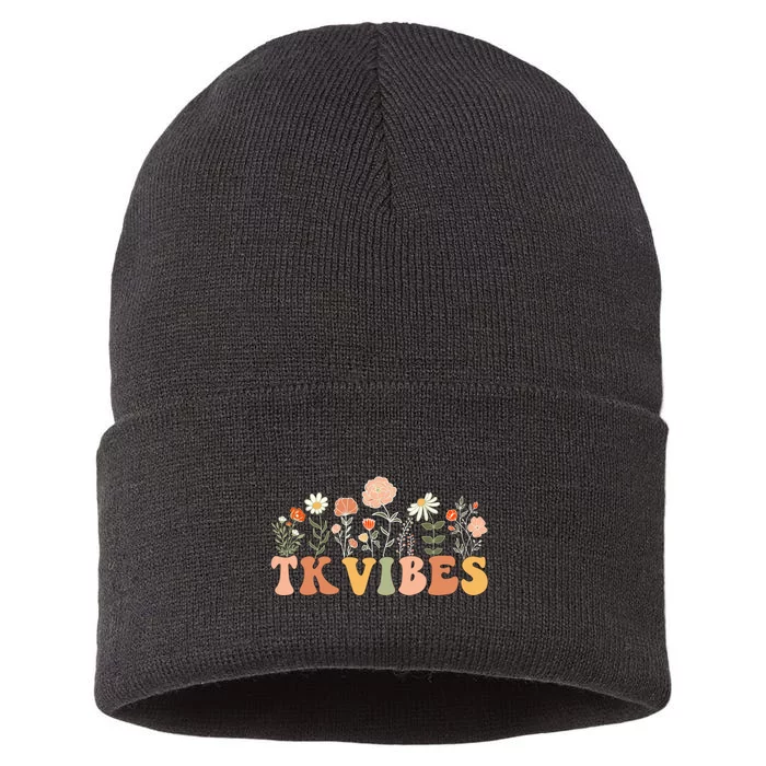 TK Vibes Wildflower Retro Teacher Daisy Kids Back To School Sustainable Knit Beanie