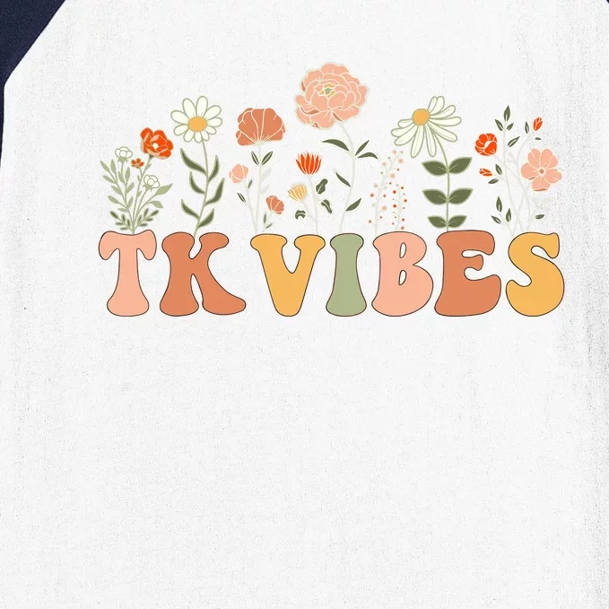 TK Vibes Wildflower Retro Teacher Daisy Kids Back To School Baseball Sleeve Shirt