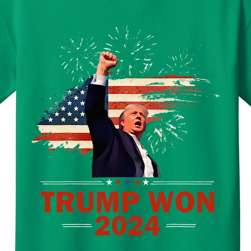 Trump Won 2024 Election President 47 Th American Flag Kids T-Shirt