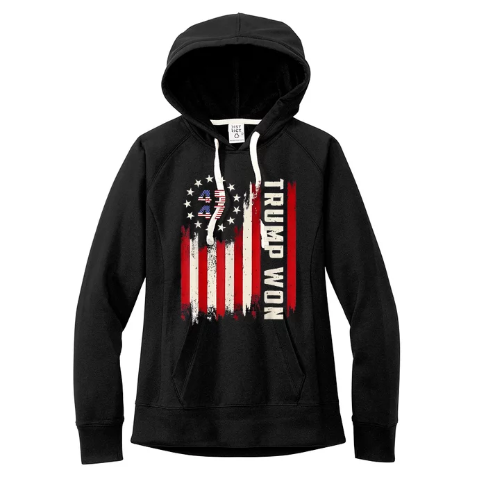 Trump Won 2024 Election President 47 Th American Flag Women's Fleece Hoodie