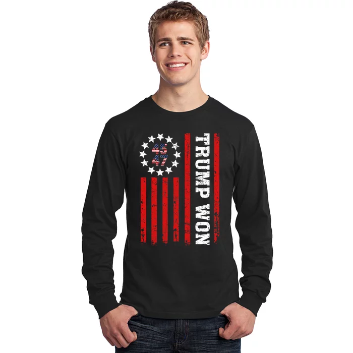 Trump Won 2024 45 47th President Usa Flag Trump Supporter Long Sleeve Shirt